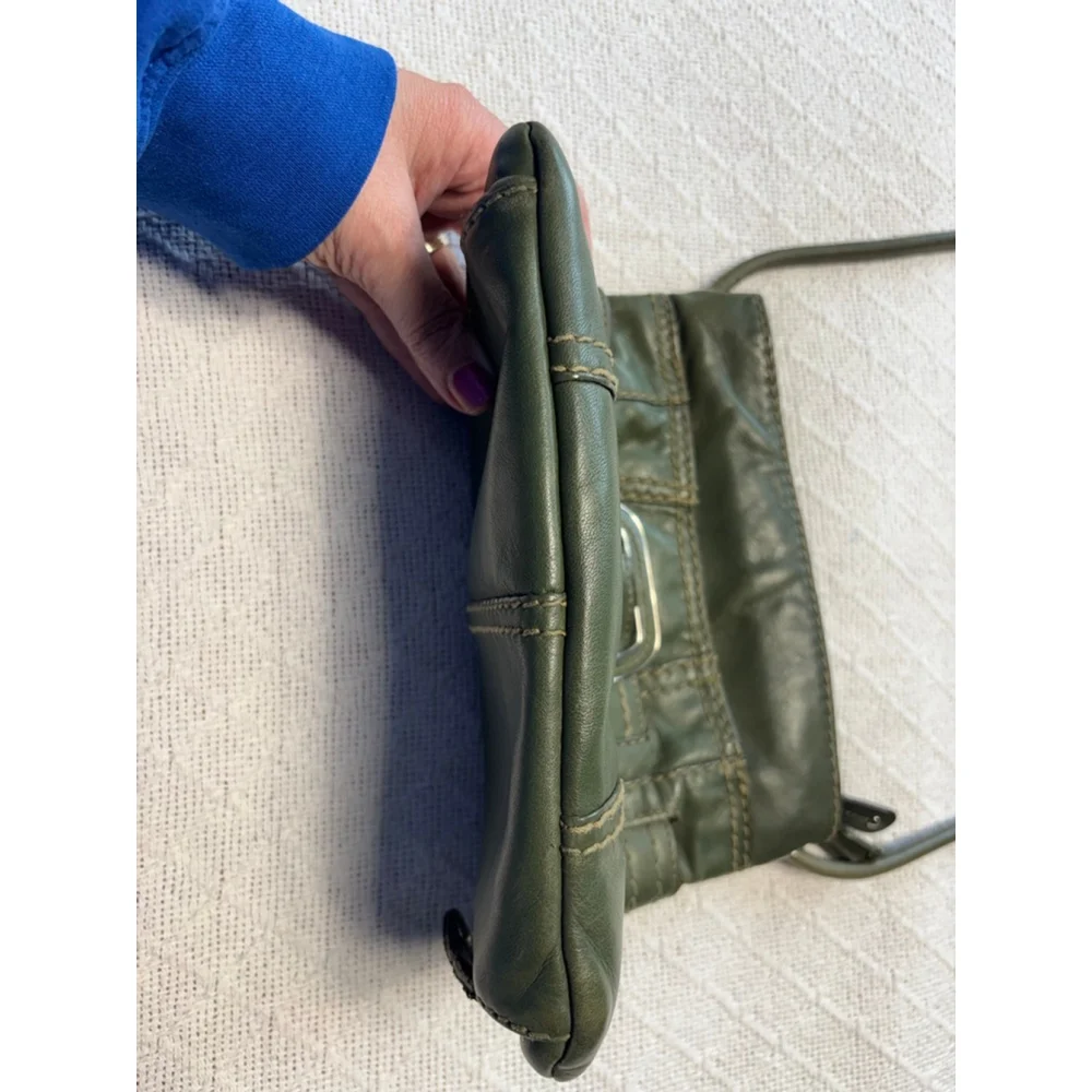 Vintage Tignanello Olive Green Italian Leather Crossbody with Buckle Accent